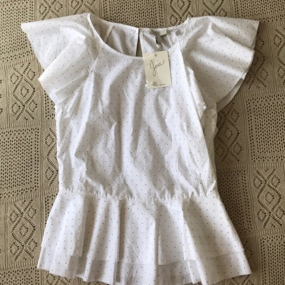 Joie Ruffled Peplum Achava Top Clean White Cotton
